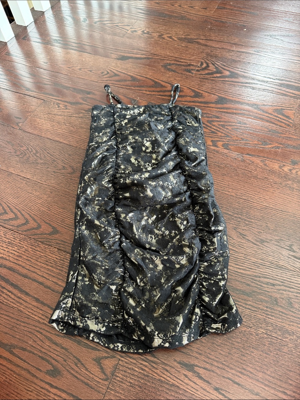 Brand new without tags Black and Gold Lace-Effect Ruched Slip Dress